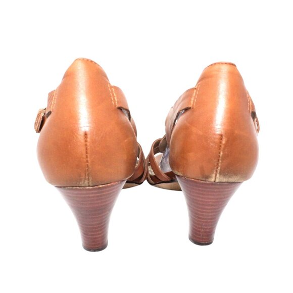 VTG Circa Joan & David Cinizzie Size 9.5 Brown Strap Sandals Pumps Leather Heel - Picture 8 of 13